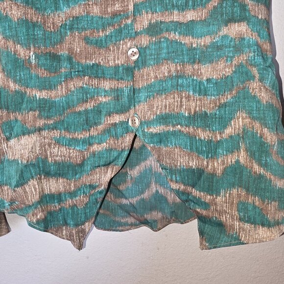 Diane von Furstenberg DVF XS Blouse Green Brown Animal Print Bell Sleeve Button - Picture 9 of 14